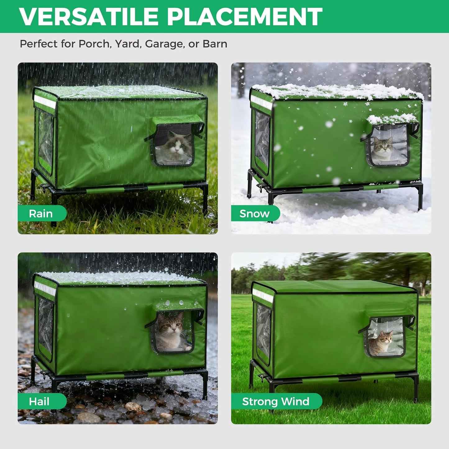 Heated Cat House for Outside Use 900D Oxford Cloth, Outside Cat House Weatherproof with Remote Control Heated Pad, Insulated Cat Houses with Removable Feet to Isolate Moisture, Against Extreme Weather