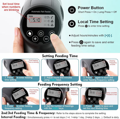 fishkeeper Automatic Fish Feeder for Aquarium - Moisture-Proof and Precision Feeding Auto Fish Food Dispenser with LCD Display Adjustable Betta Vacation Feeder with 2 AA Batteries (200ml)