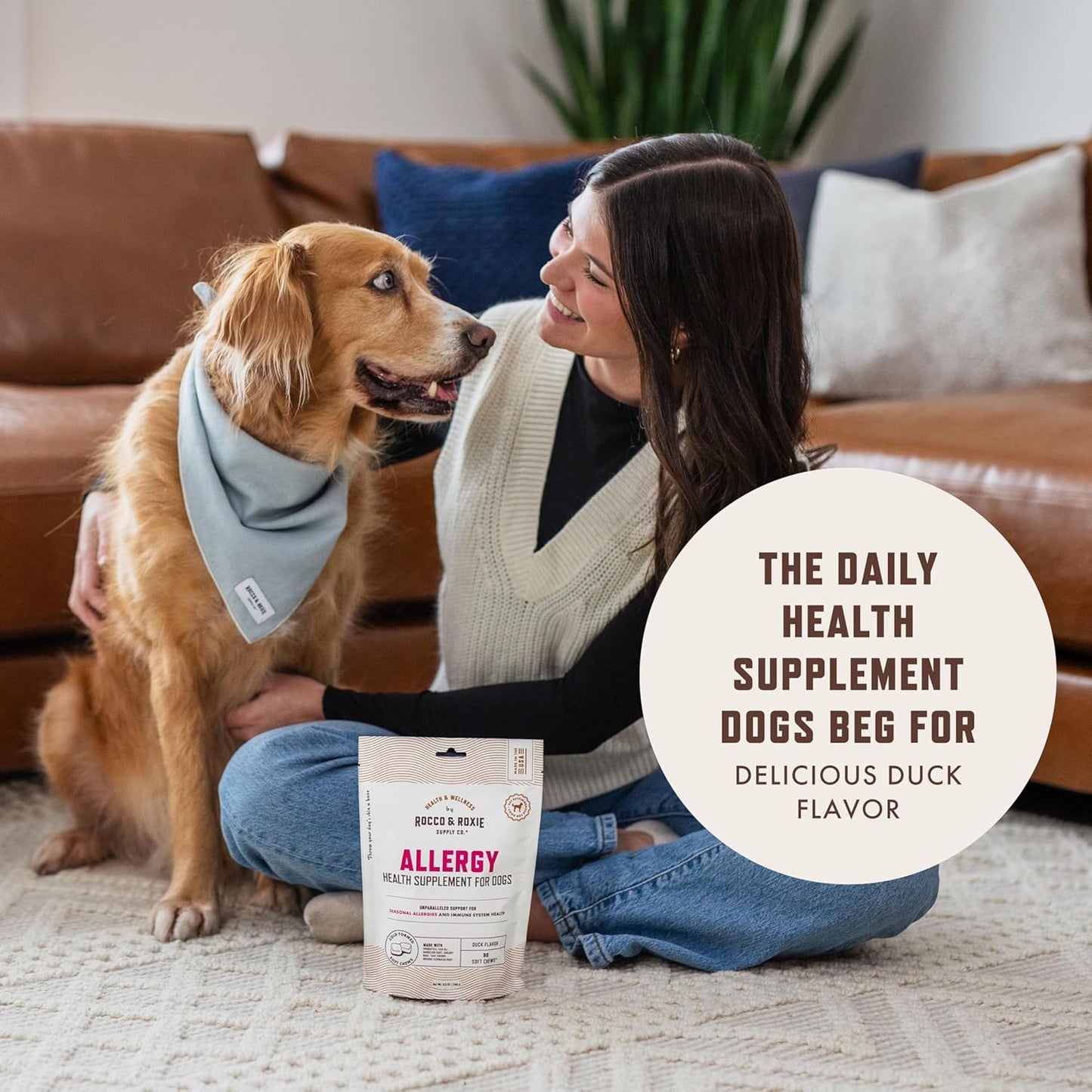 Rocco & Roxie Dog Allergy Relief Chews with Omega 3 for Dogs, Probiotics for Itching Skin, Stop Paw Licking, Fish Oil Skin and Coat Supplement, Anti-Itch, Pet Itchy Allergies and Immune Support, 60ct