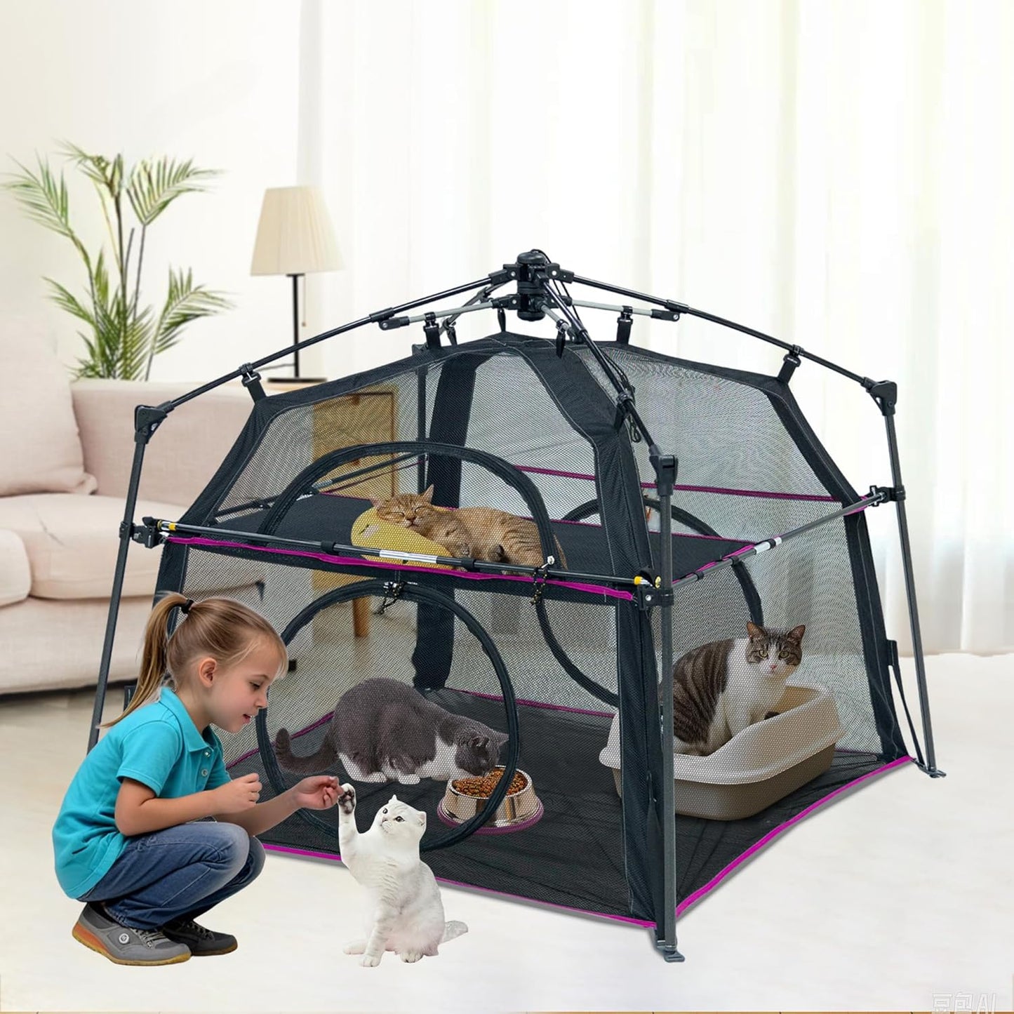 Extra Large Catio Outdoor Cat Enclosure 2-Tier Cat Tent for Patio, Balcony, Indoor & Outdoor, Foldable Cat Playpen with 3 Doors, Weatherproof Sunproof with Fashionable carrybag（Patented）