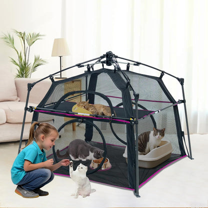 Extra Large Catio Outdoor Cat Enclosure 2-Tier Cat Tent for Patio, Balcony, Indoor & Outdoor, Foldable Cat Playpen with 3 Doors, Weatherproof Sunproof with Fashionable carrybag（Patented）