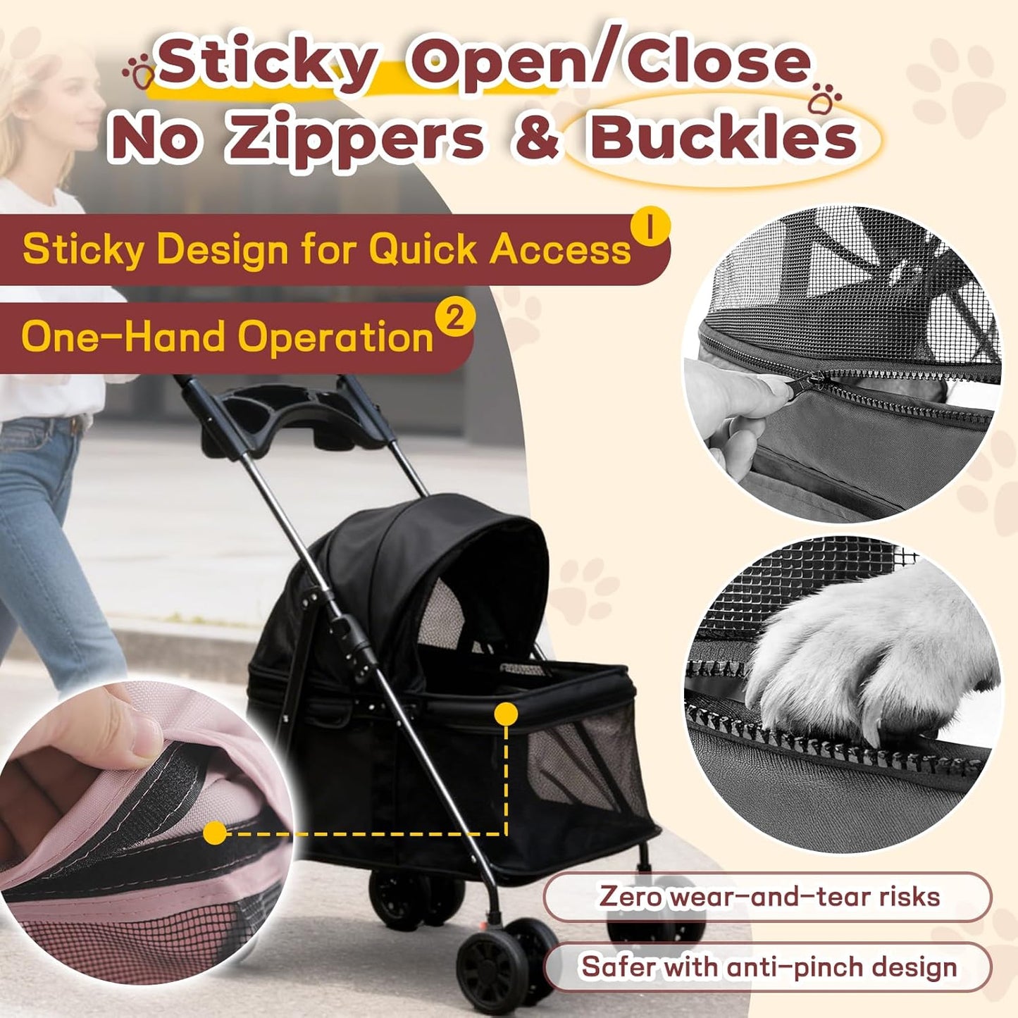 4-Wheel Pet Stroller for Small Medium Dogs with Removable & Detachable Carrier, Foldable Waterproof Dog Stroller with Breathable Mesh, Cup Holder, Storage Basket & Safety Leash (Pink)