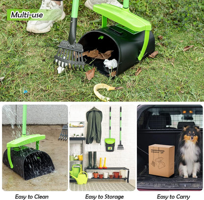 MXF Pooper Scooper Swivel Bin & Rake Kit with 20 Waste Bags, 36.6" Long Handle Adjustable Portable Non-Breakable Dog Pooper Scooper for Large Medium Small Dogs, Poop Scooper for Lawn Yard Dog Kennel