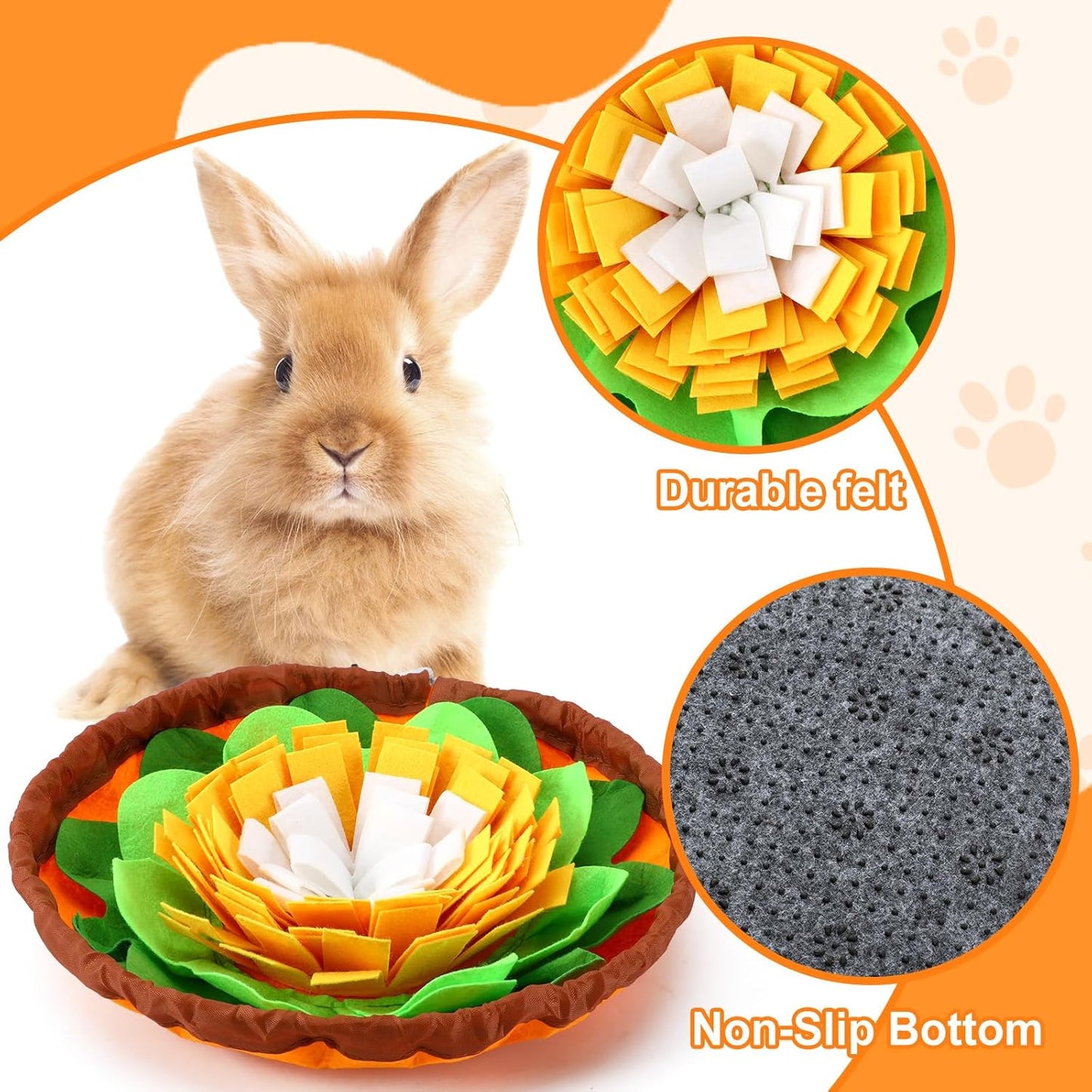 Rabbit Foraging Mat, Interactive Bunny Puzzle Toys Soft Pet Feeding Mat for Hedgehog Guinea Pig Hamster Chinchilla Kitten Puppy and Small Animals