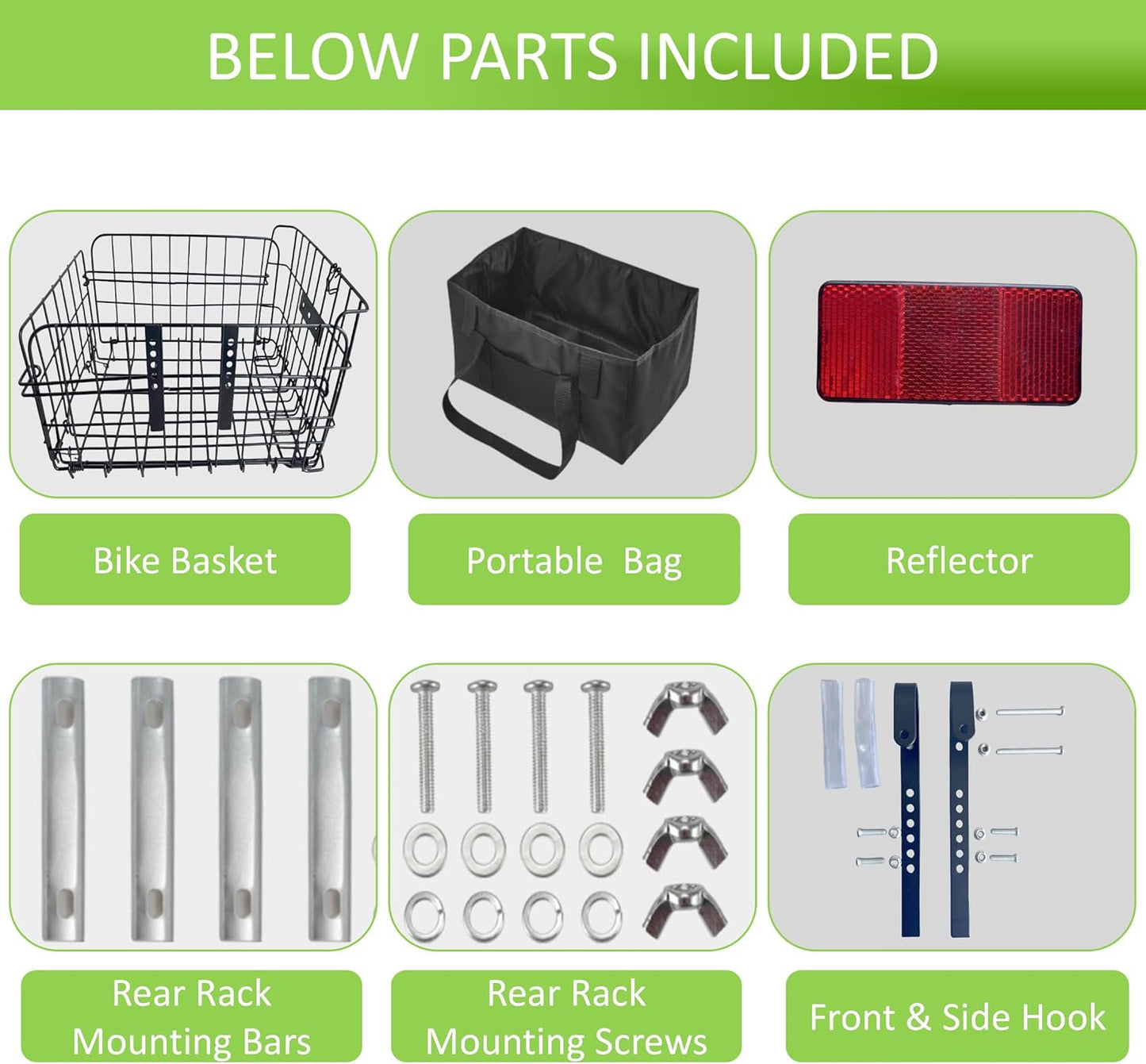 Bike Basket Suit for Front/Rear/Side of Bicycle with Removable Liner Bag, Dog Bike Basket Carrier for Travel, Large Size Basket More Storage, Ebike Accessoriest for Pets, Fruit & Grocery