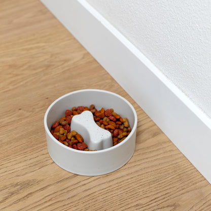 Fringe Studio Speckled Bone Bone Medium Ceramic Slow Feeder Pet Bowl (6.5" Diameter x 2.5" H, 30 fl.oz.), PetShop Collection (780MD001)