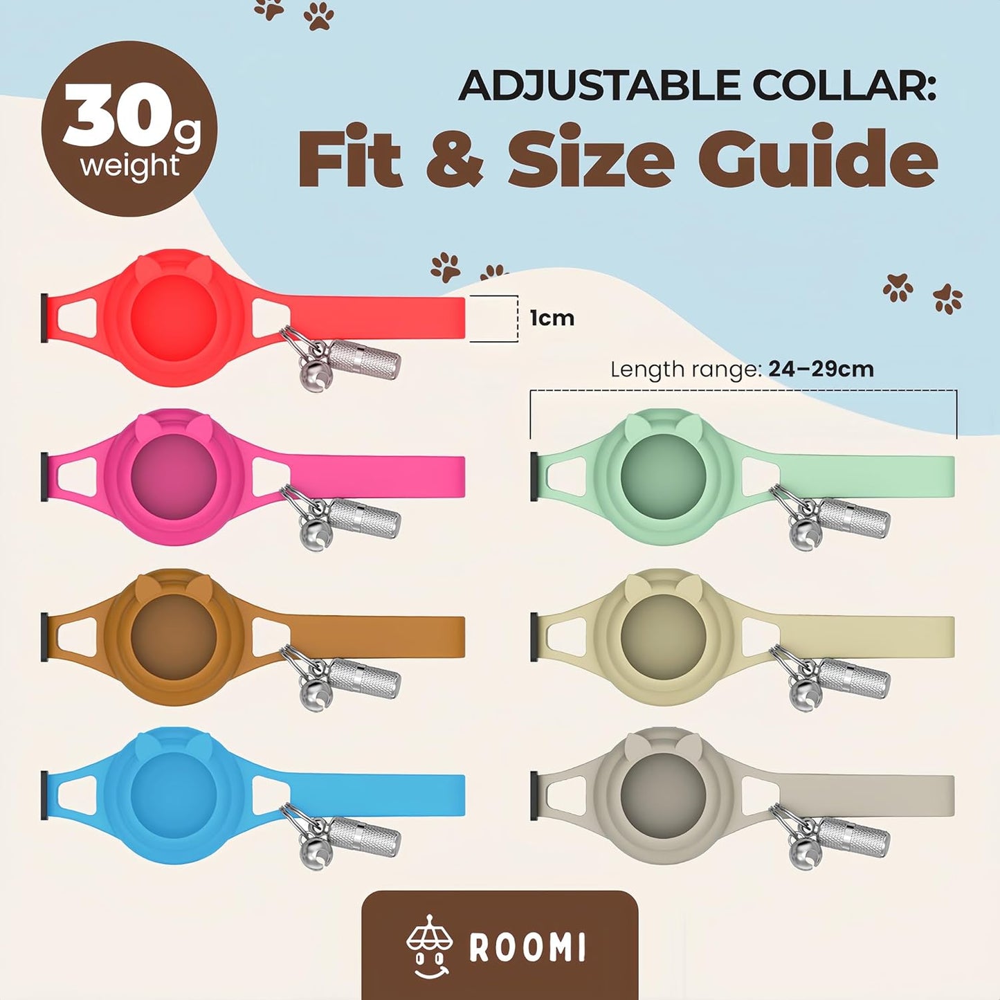 Hypoallergenic cat Collar with Breakaway Clasp, Bell & ID Tag. Compatible with Apple Airtag. Waterproof & Lightweight cat Collar with airtag Holder. Durable & Tear Resistant.