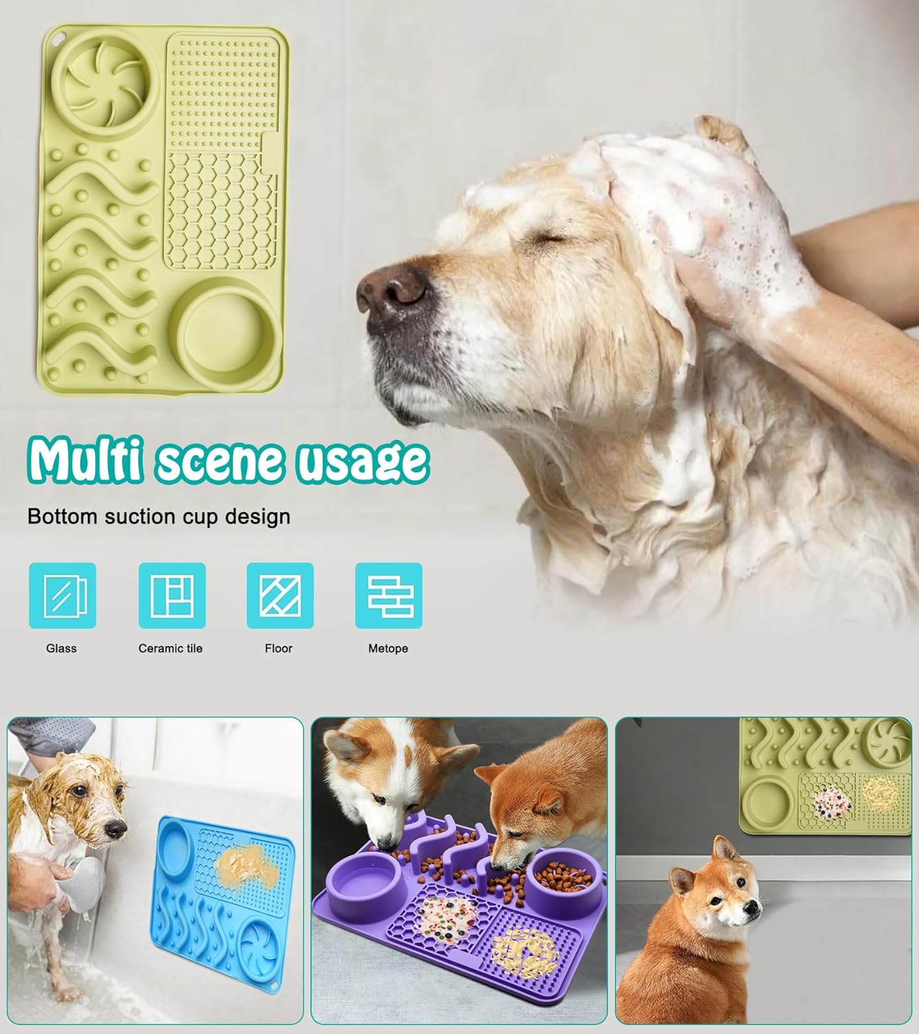 Slow Feeder Mat, Silicone Lick Mat with Suction Cups for Dog Cat, Puzzle Snuffle Mat for Pet Smell Training Bored Puppy, Interactive Sniff Mat Slow Eating Keep Busy(Green)