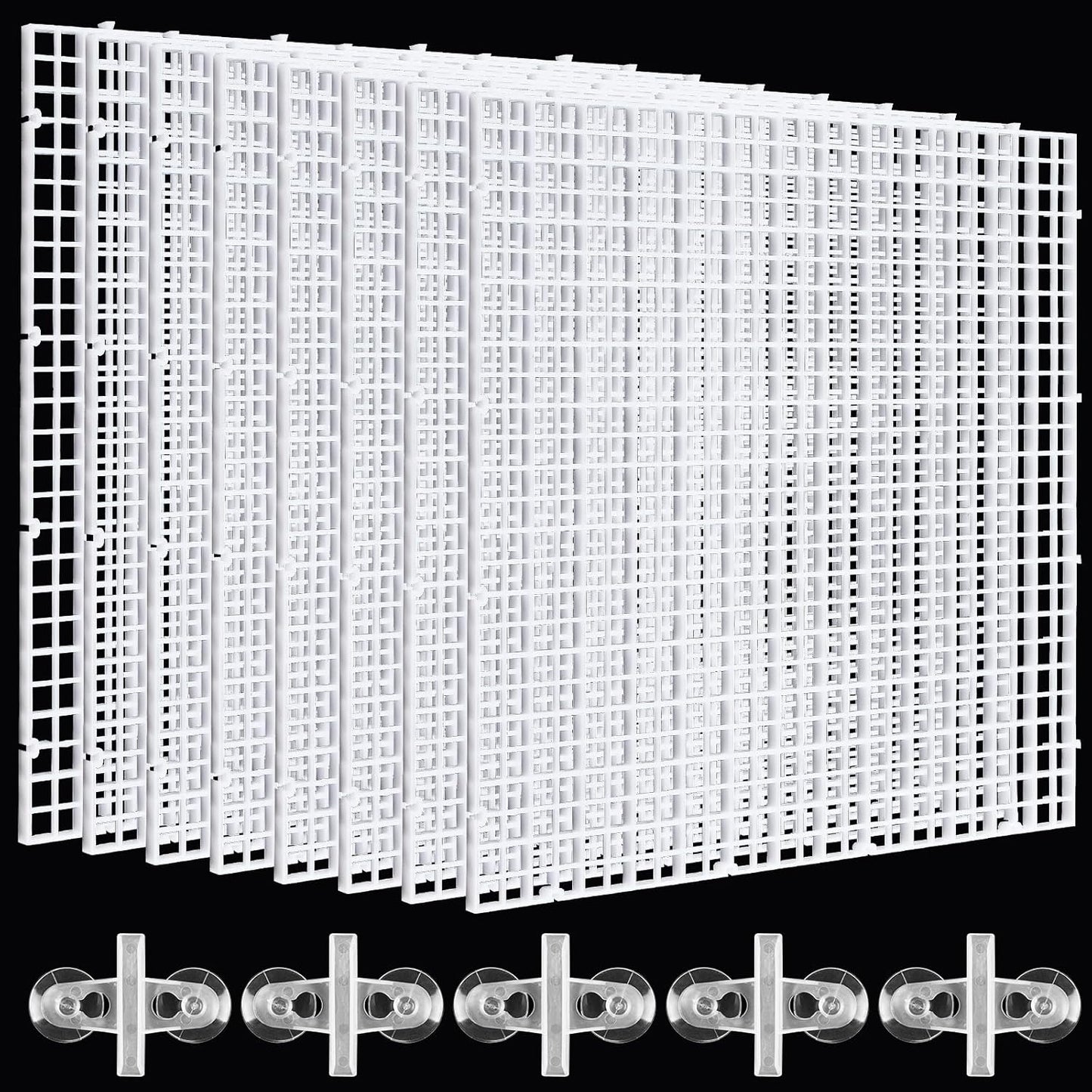 8 Pcs Aquarium Fish Tank Divider, Plastic Egg Crate, Aquarium Filter Bottom Tray, Fish Tank Isolation Board, Fish Tank Separator with 10 Pcs Suction Cups, 11.8 × 11.8 in