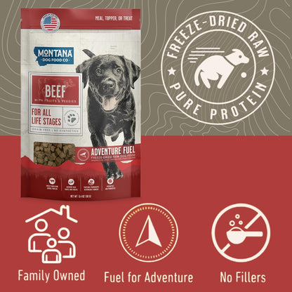 MONTANA DOG FOOD CO. Freeze-Dried Raw Beef Recipe Dog Food – Grain-Free, High-Protein Meal or Topper, Made in USA with USA Ingredients -6.4 oz Bag