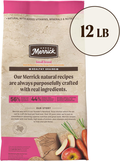 Merrick Healthy Grains Premium Dry Dog Food for Small Dogs, Wholesome and Natural Kibble, Small Breed Recipe - 12.0 lb. Bag