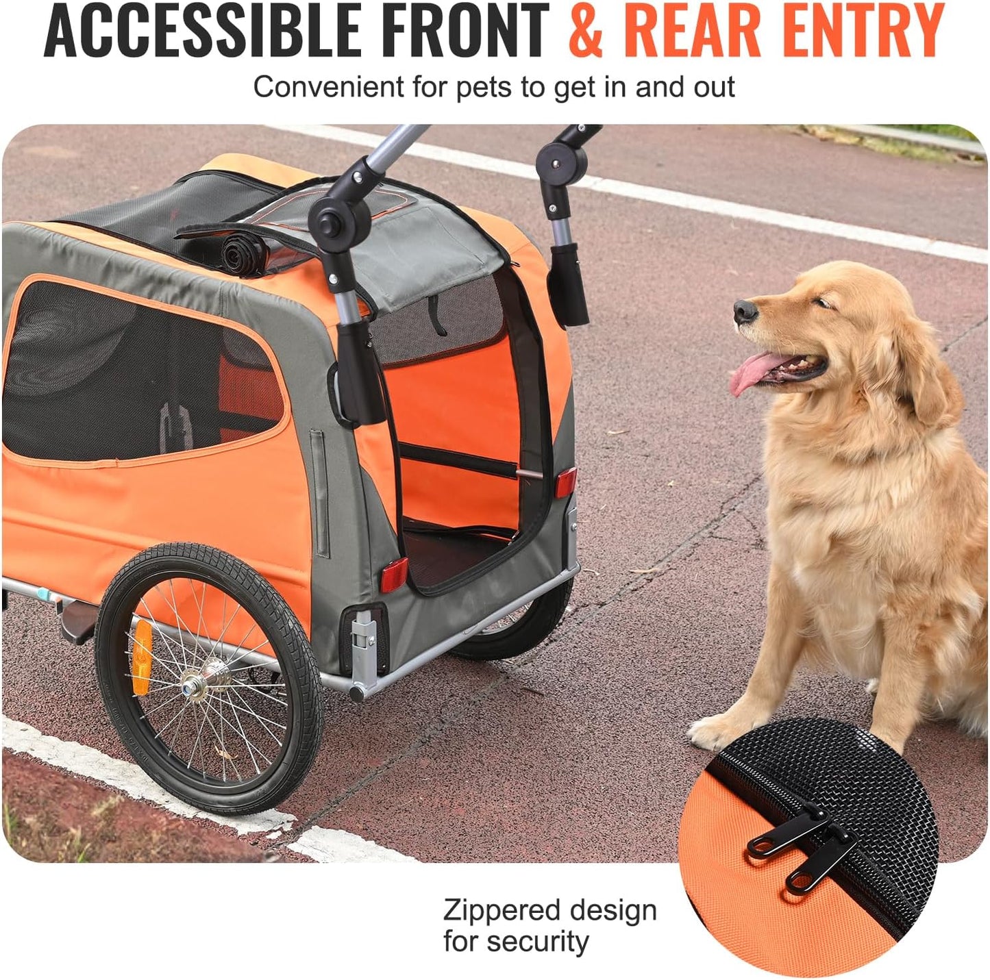 VEVOR Dog Bike Trailer, Supports up to 66/88/100 lbs, 2-in-1 Pet Stroller Cart Bicycle Carrier, Easy Folding Cart Frame with Quick Release Wheels, Universal Bicycle Coupler, Reflectors, Flag
