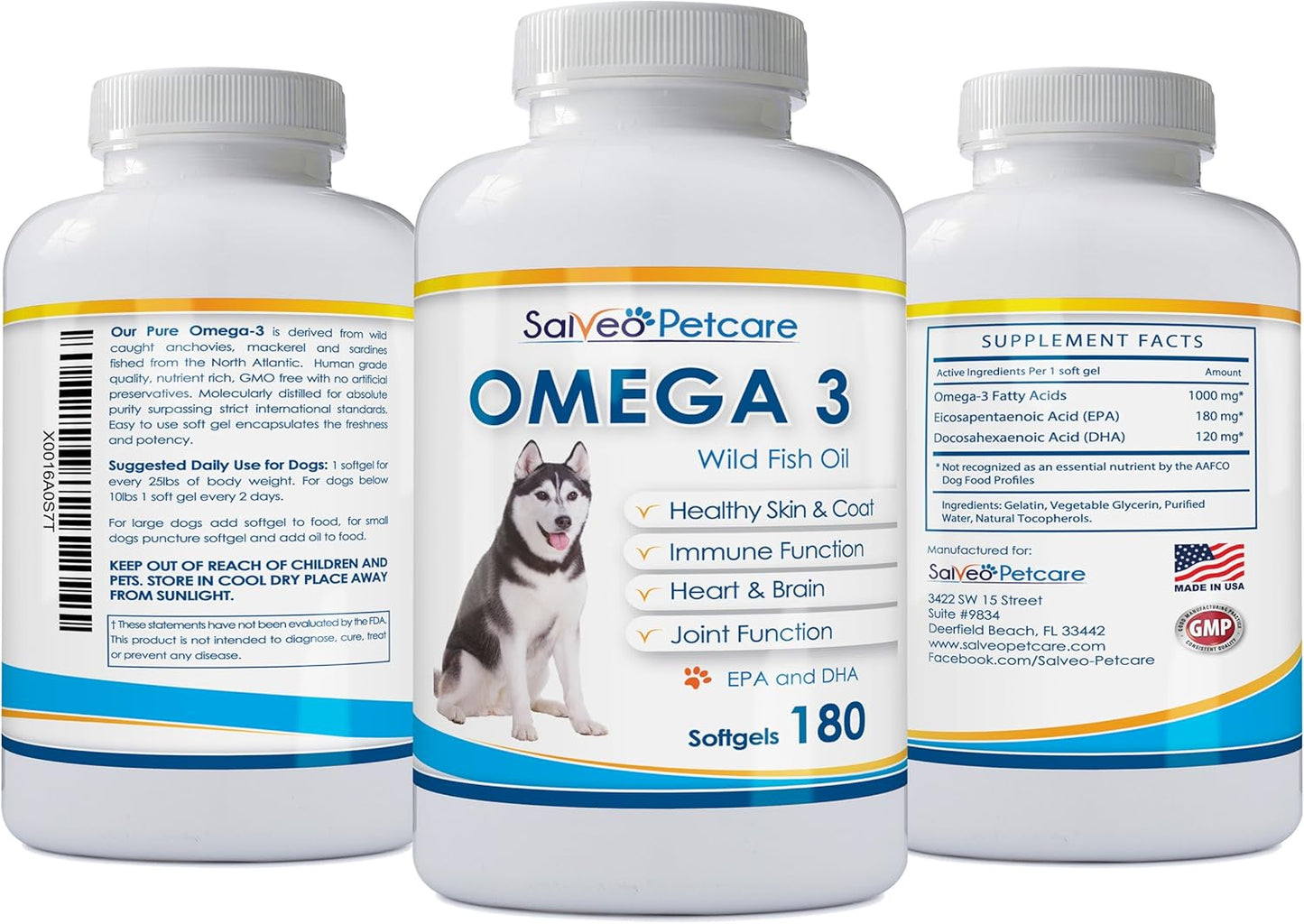 Omega 3 Fish Oil for Dogs - Natural Pet Supplement for Shiny Coat - Wild Caught More EPA & DHA Than Salmon Oil - 180 Capsules No Fishy Smell or Mess - Ideal for Medium Large Dogs