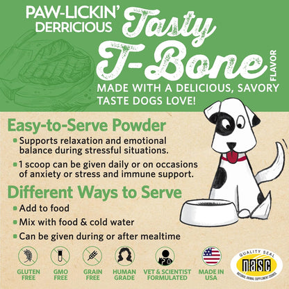 Fidobiotics Relaxin’ Rover Calming Supplement, Probiotics for Dogs with Valerian, Chamomile & GABA for Stress & Anxiety Relief, Tasty T-Bone Flavor 20 Servings