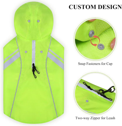 VIVAGLORY Chew Proof Dog Leash + Dog Raincoat, Rain Jacket with Harness Hole & Hood, Leash with Soft Padded Handle for Training