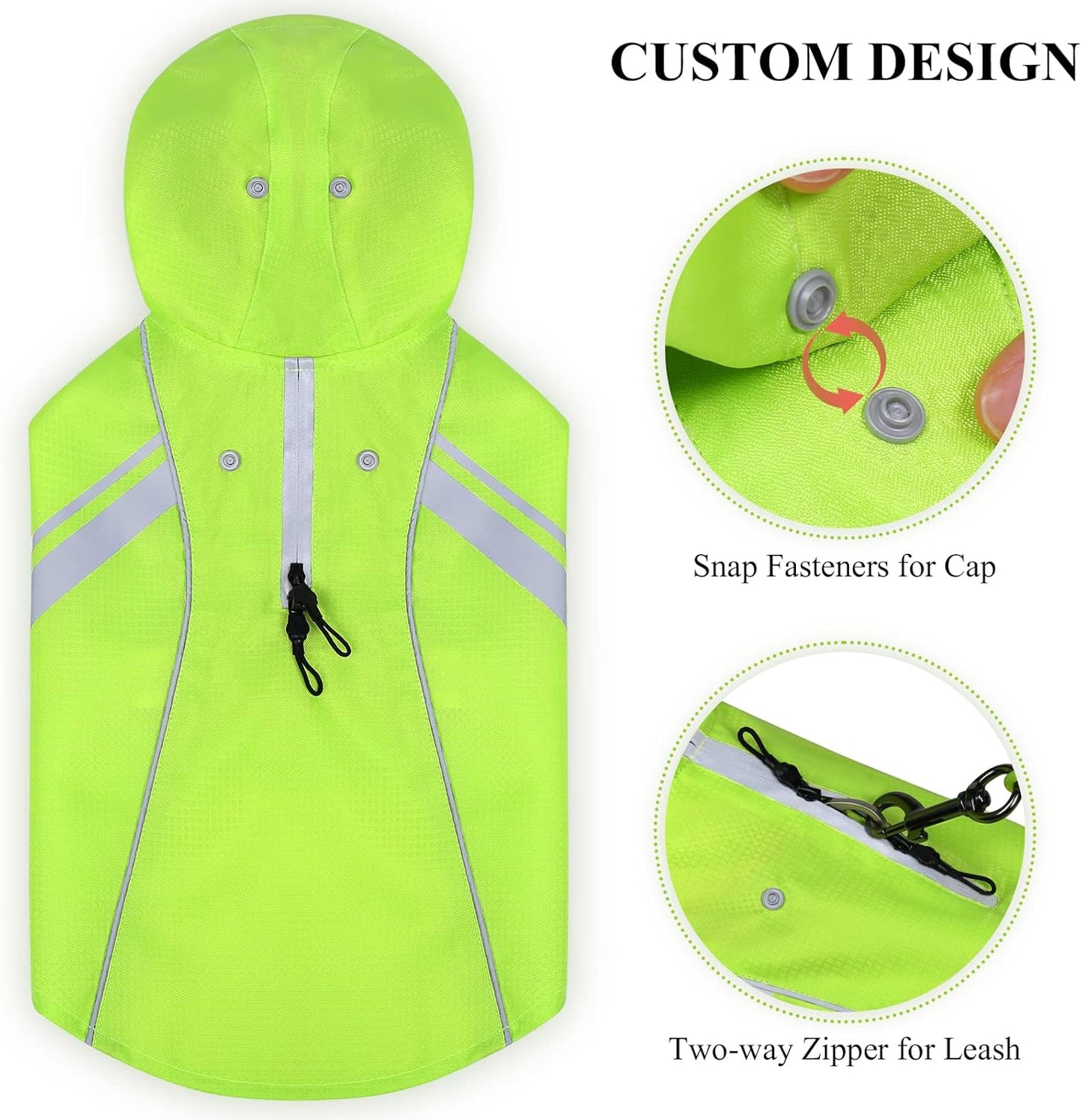 VIVAGLORY Hands Free Dog Leash + Dog Raincoat, Rain Jacket with Harness Hole & Hood, Waist Leash with Soft Padded Handle for Training