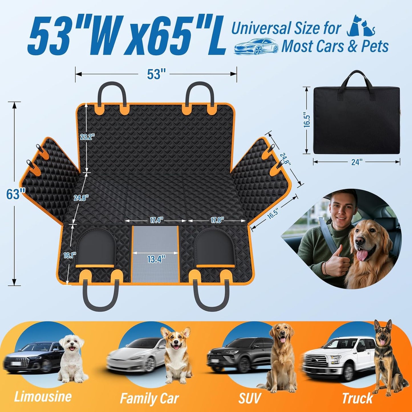 Back Seat Extender for Dogs, 7-in-1 Dog Car Seat Cover for Back Seat, Hard Bottom Car Seat Cover Holds 420lbs, Waterproof & Scratchproof Back Seat Pet Cover for Dogs, Dog Hammock for Car, SUVs