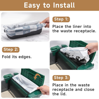 Permanent Waste Receptacle with 40 Liners Compatible with Pet Zone Semi Automatic Cat Litter Box, Sturdy Litter Box with Kitty Litter Bags, No-Touch Litter Box Liners(Machine NOT Included)