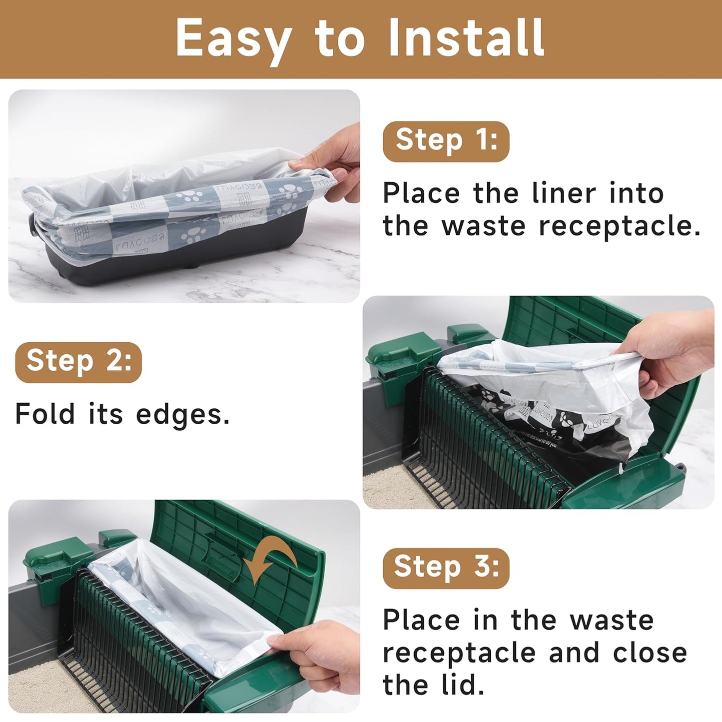 Permanent Waste Receptacle with 40 Liners Compatible with Pet Zone Semi Automatic Cat Litter Box, Sturdy Litter Box with Kitty Litter Bags, No-Touch Litter Box Liners(Machine NOT Included)