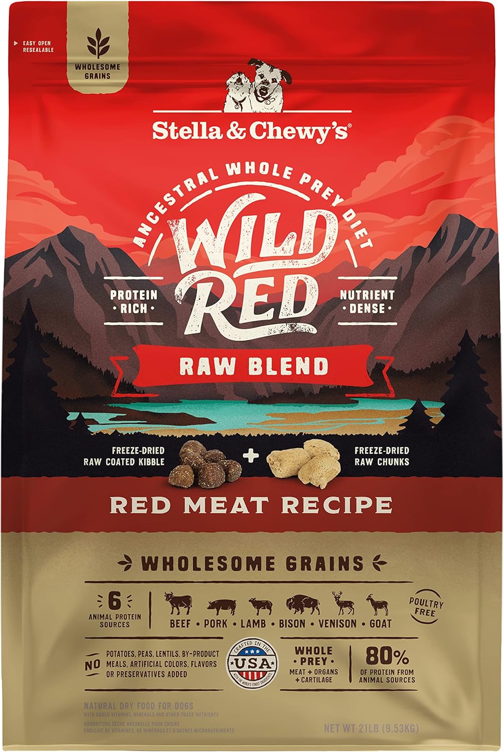 Stella & Chewy's Wild Red Dry Dog Food Raw Blend High Protein Wholesome Grains Red Meat Recipe, 21 lb. Bag