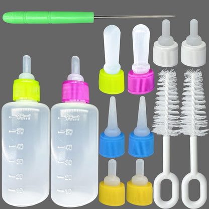 2 Sets of 5-Color Plastic and Silicone Feeding pet Supplies Set, Squeeze Liquid Bottles, Replaceable teats mini for Newborn Kittens, Puppies, Rabbits, Replacement Small Animals cat Bottle Tools