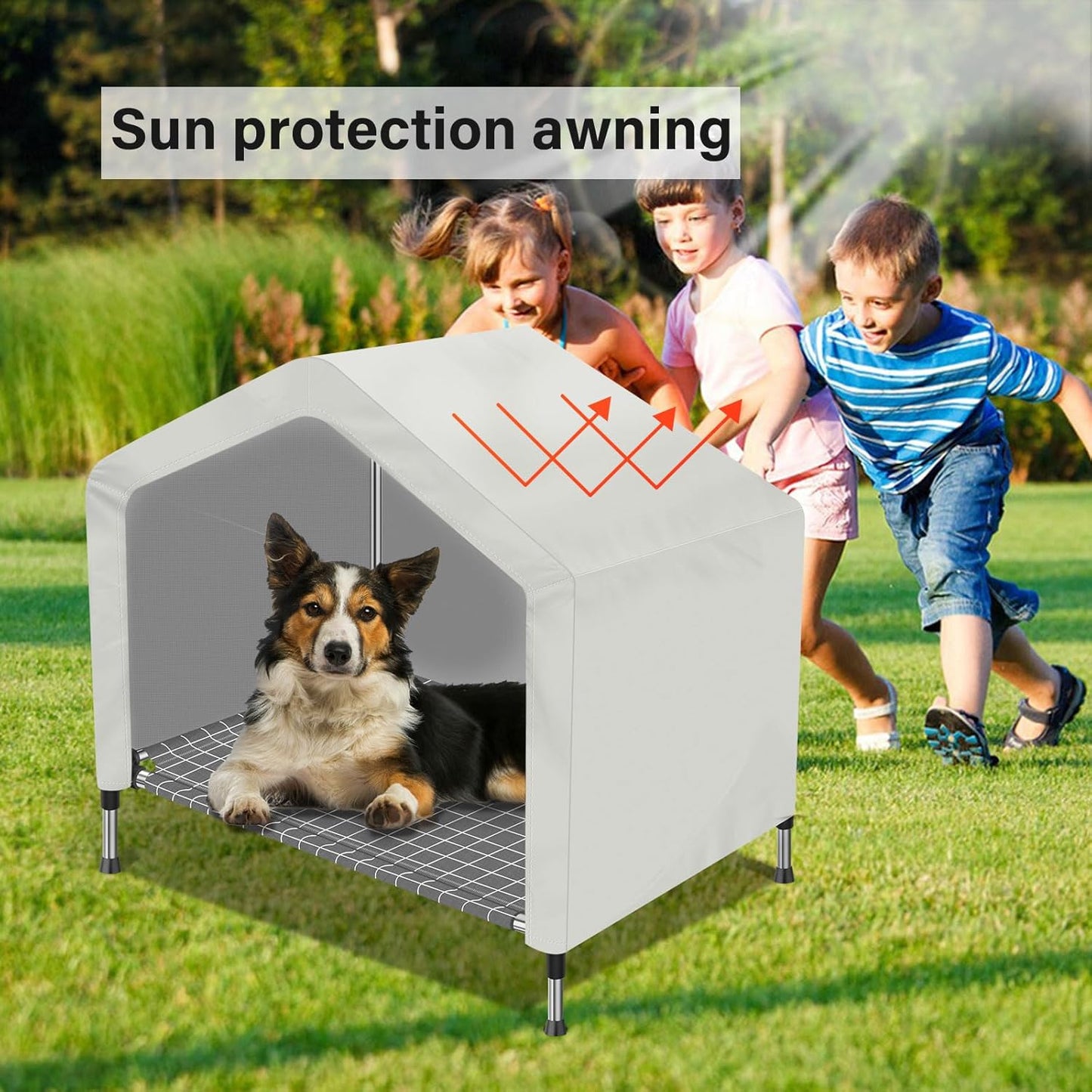 Elevated Dog House for Outdoor or Indoor - Waterproof Dog Tent Cat House, Dog Sunshade Tent, Pet House with Removable Cover, Suitable for Medium Cats Dogs