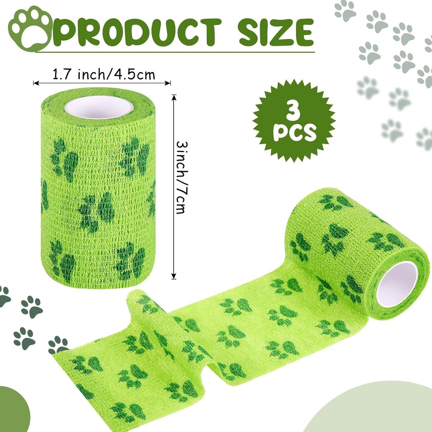 3 Rolls No Chew Bandage for Dogs Bitter Bandage Wrap for Dogs Wound Wrap (3 Inches X 5 yd,Green)