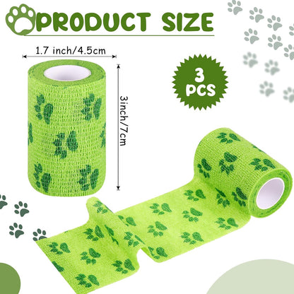 3 Rolls No Chew Bandage for Dogs Bitter Bandage Wrap for Dogs Wound Wrap (3 Inches X 5 yd,Green)