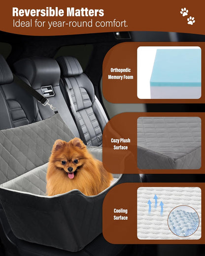 Dog Car Seat for Large Medium Dogs Under 55 lbs, Dog Booster Seat for 2 Small Dogs, Detachable Washable Pet Travel Bed with Thick Memory Foam Cushion, Safety Belt and Storage Pockets | Black