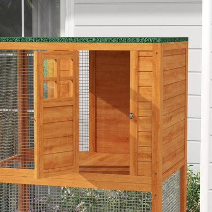 PawHut 74" Wooden Catio Outdoor Cat Enclosure Weatherproof & Wheeled, Outside Cat House with High Weight Capacity, Kitten Cage Condo, Orange