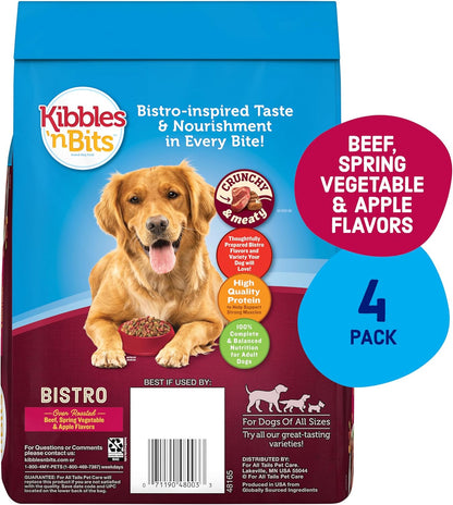 Kibbles 'n Bits Bistro Dry Dog Food, Oven Roasted Beef, Spring Vegetable & Apple Flavors for Adult Dogs, 3.5 lb. Bag (Pack of 4)