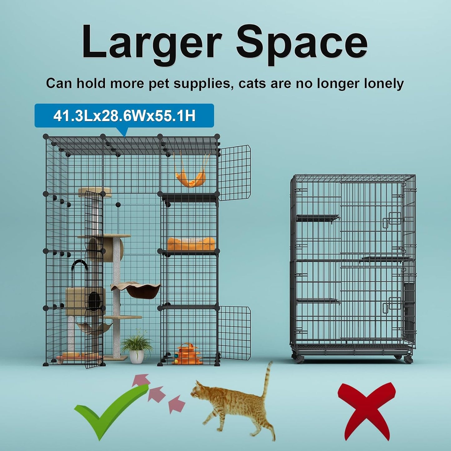 Large Cat Cage, Enclosures Indoor with Balcony, DIY Playpen Detachable Metal Wire Kennels Crate 3x3x4 Large Exercise Place Ideal for 1-3 Cats