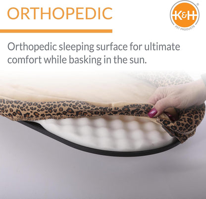 K&H Pet Products Bolster Kitty Sill Cat Window Perch Bed for Large Cats, Orthopedic Window Hammock Holds 40 lbs, Washable Cover, Indoor Windowsill Furniture Bed Seat - Tan/Leopard Unheated 14 X 24in