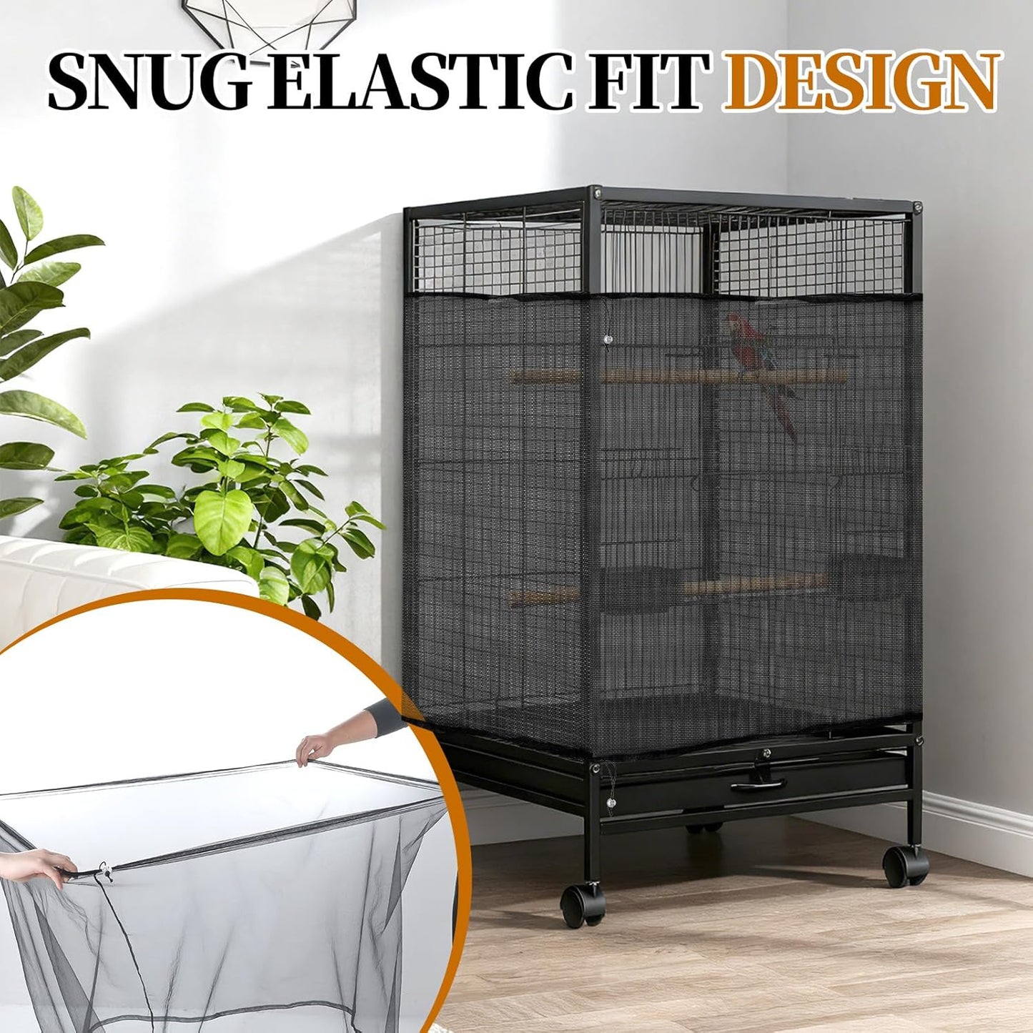 1 Pc Large Bird Cage Seed Cather, Bird Cage Cover 31 X 118 Inches Adjustable Birds Cages Skirt, Elastic Band Mesh Cages Cover for Parrot Seed Guard