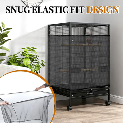 1 Pc Large Bird Cage Seed Cather, Bird Cage Cover 31 X 118 Inches Adjustable Birds Cages Skirt, Elastic Band Mesh Cages Cover for Parrot Seed Guard