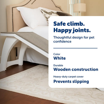 PetSafe CozyUp Bed Ramp - Supports Pets Back & Joints - High Traction Carpet Surface - Furniture-Grade Wood - Cherry or White Finish - Heavy Duty Bed Access Ramp - White