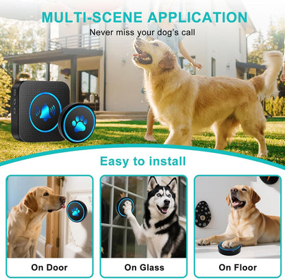 Dog Door Bell for Potty Training, Smart Wireless Doggie Doorbell to Go Outside, 1000 Feet Long Range with IP65 Waterproof Super-Light Touch Button, 60 Melodies & Adjustable Volume (2 Button)