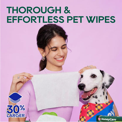 HONEY CARE Disposable Pet Wipes for Dogs & Cats – Cleansing & Soothing, Fragrance-Free, 100 Wipes for Paws, Butt & Body Cleaning(100 Pcs/4Packs