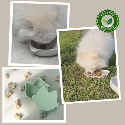 Platinum Silicone Dino Plate Set, Wellbeing Pet Bowl, Premium, Odorless, BPA-Free, Food-Grade, Non-Slip, Microwave & Dishwasher Safe, Sensitive Stomach, Eco-Friendly Travel Bowl (Cream)