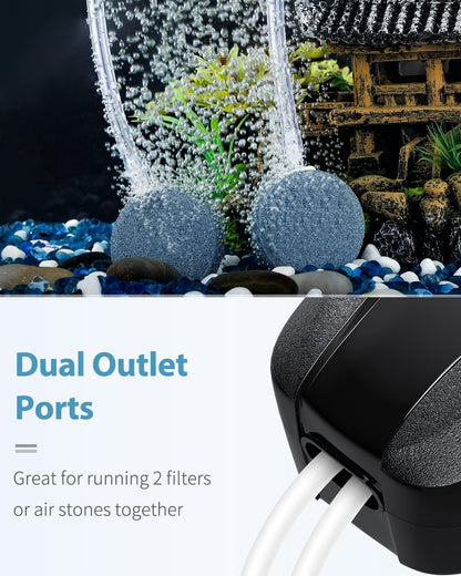 Uniclife Aquarium Air Pump Dual Outlet Fish Tank Aerator with Accessories for 5-200 Gallon Tank