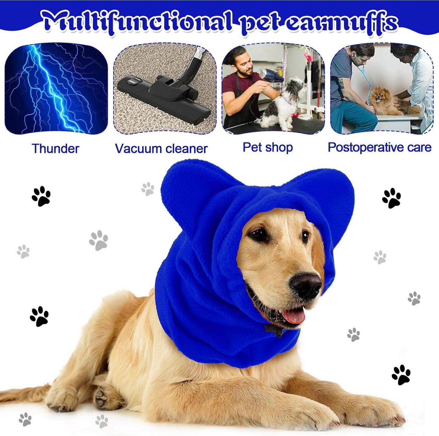 Winter Dog Hats Quiet Ears for Dogs Ear Muffs Pet Neck Warmer Scarf Hoodie Noise Protection Cover Beanie Head Wrap Costume for Pet Dog Cats(Blue,S)