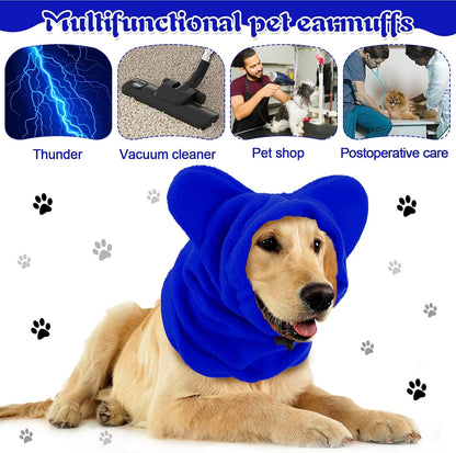Winter Dog Hats Quiet Ears for Dogs Ear Muffs Pet Neck Warmer Scarf Hoodie Noise Protection Cover Beanie Head Wrap Costume for Pet Dog Cats(Blue,S)
