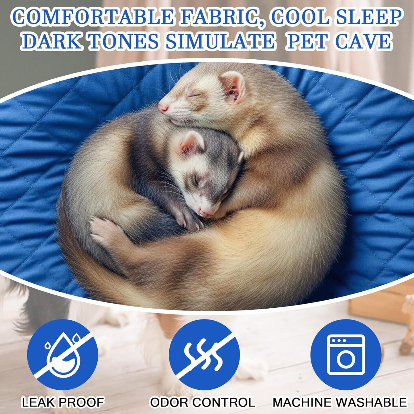 3 Pcs Ferret Cage Liner Washable Ferret Pads Bedding Cage Accessories Kit for Small Animals Hamster Rats Chinchillas Hedgehogs Guinea,Stain-Resistant Material (Single Unit Set,Blue)