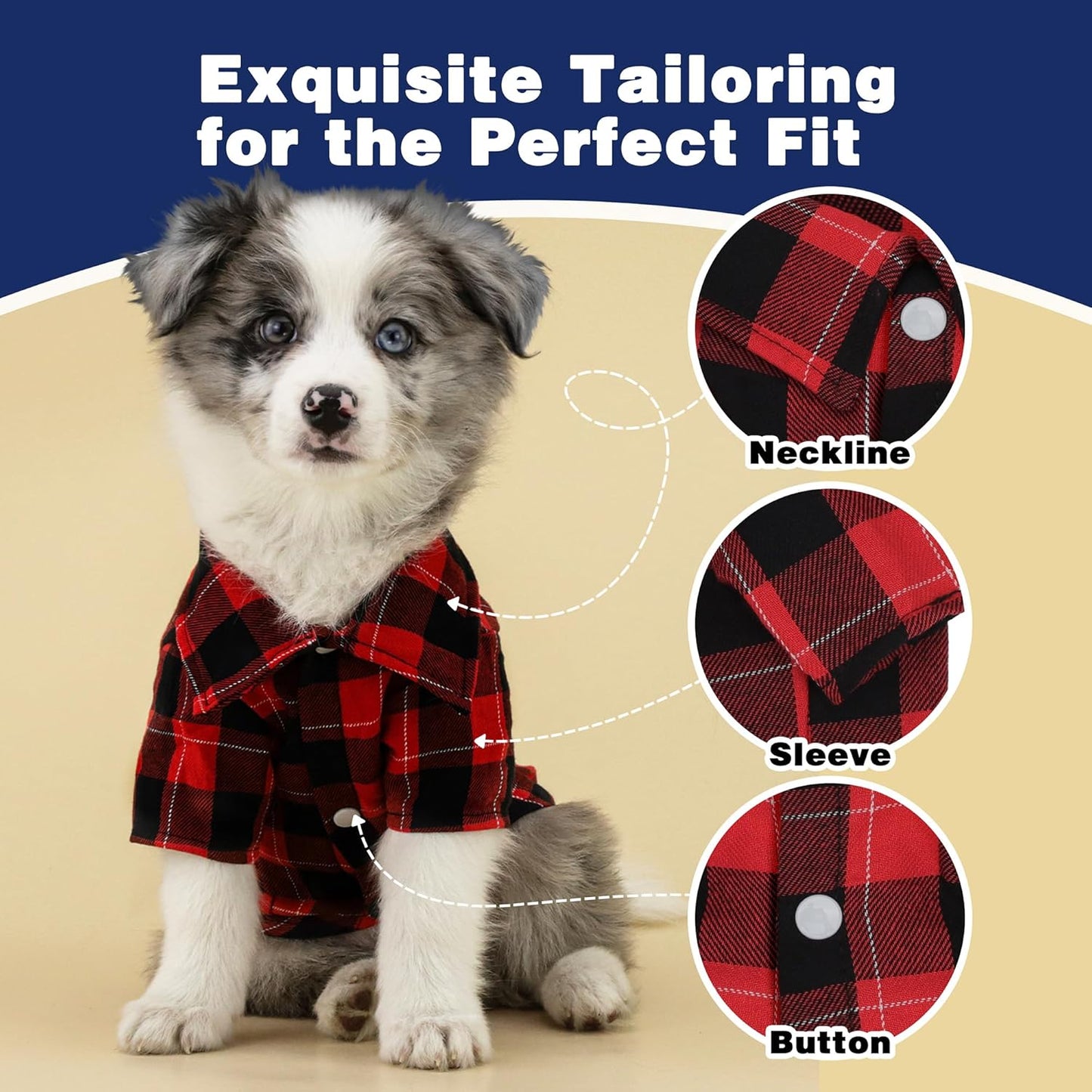 Paiaite Plaid Dog Shirt: Classic Checkered Style in Pure Cotton for Large, Medium, and Small Breeds, Comfort, Breathability, and Elegance. Perfect for Everyday Wear, and Photoshoots Red M