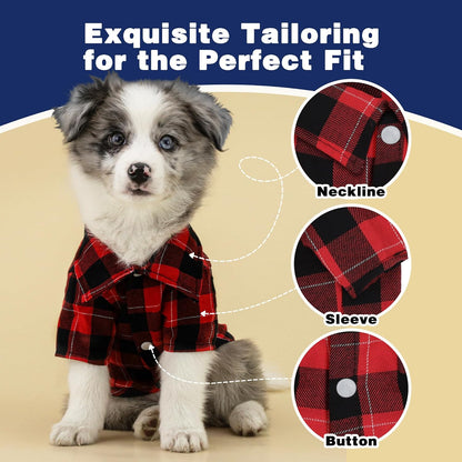 Paiaite Plaid Dog Shirt: Classic Checkered Style in Pure Cotton for Large, Medium, and Small Breeds, Comfort, Breathability, and Elegance. Perfect for Everyday Wear, and Photoshoots Red M