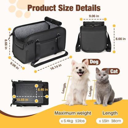 YUDODO Center Console Dog Car Seat, Anti-Slip Pet Cat Booster Seat for Small Dogs, Portable Puppy Bed Carseat Carrier PU Leather Black