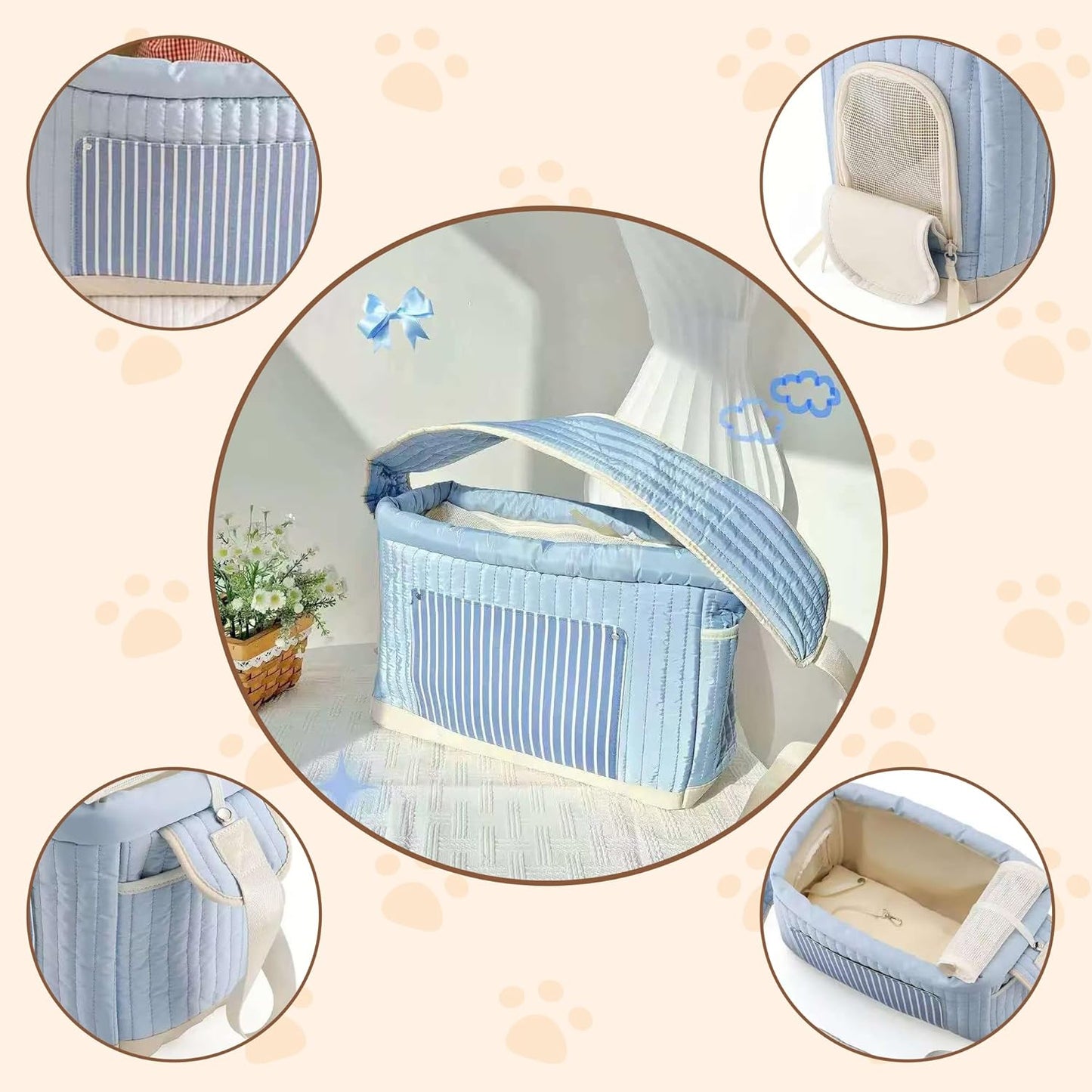 Stylish Quilted Dog Sling Carrier – Hands-Free Pet Shoulder Bag for Small Dogs & Cats, Breathable & Secure Travel Tote up to 10 lbs, Beige