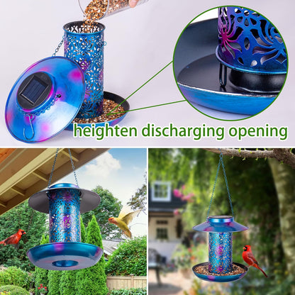 Ottsuls Solar Bird Feeder for Outdoors Hanging, Metal Wild Cardinals Garden Lantern with S Hook, Weatherproof and Water Resistant Birdfeeders as Gift Idea for Women Mom Grandma Bird Lovers (Blue)