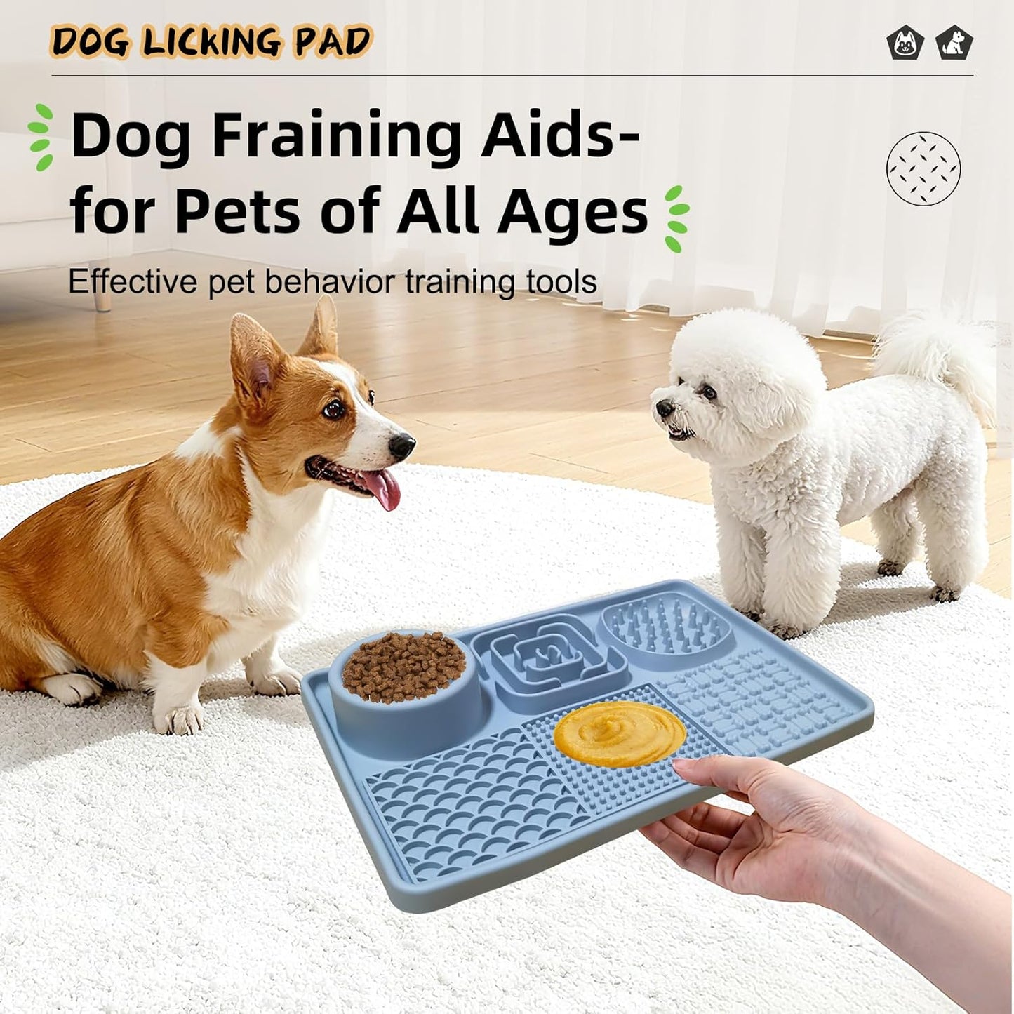 Dog Lick Mat for Anxiety Relief, Slow Feeder Alternative, Pet Enrichment Treat Mat, Boredom Buster, Durable Food-Grade Silicone, Dishwasher & Freezer Safe (Blue, Rectangle)