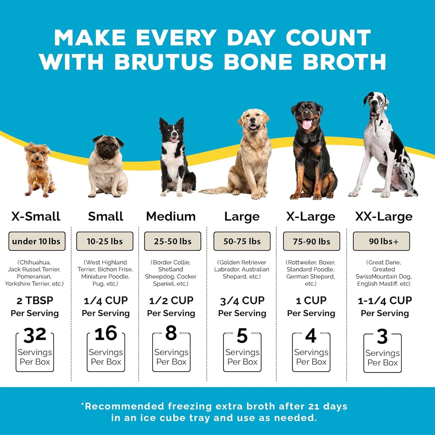 Brutus Beef Bone Broth for Dogs - All Natural Dog Bone Broth with Chondroitin Glucosamine & Turmeric -Human Grade Dog Food Toppers for Picky Eaters & Dry Food -Tasty & Nutritious